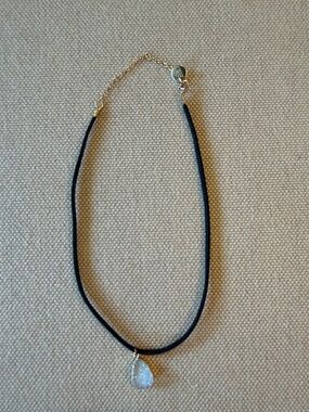 Women's Brown Cord Necklace with White Druzy Quartz Teardrop Pendant